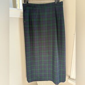 Pendleton Vintage Green and Blue Plaid Pencil Skirt Size 10 100% Virgin Wool